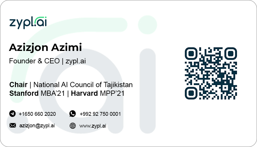 Business card for zypl.ai CEO